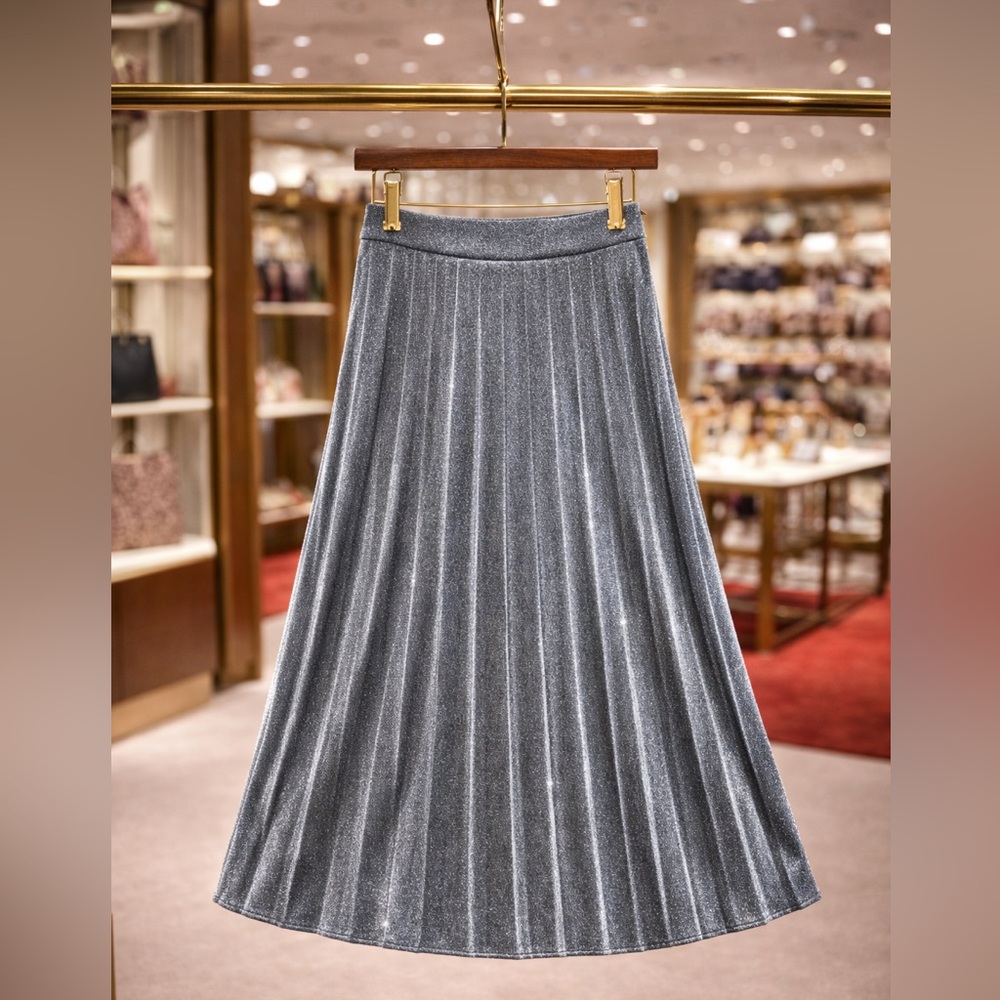 Pimkie Shimmery High-Waisted Midi Skirt – A-Line Metallic Grey